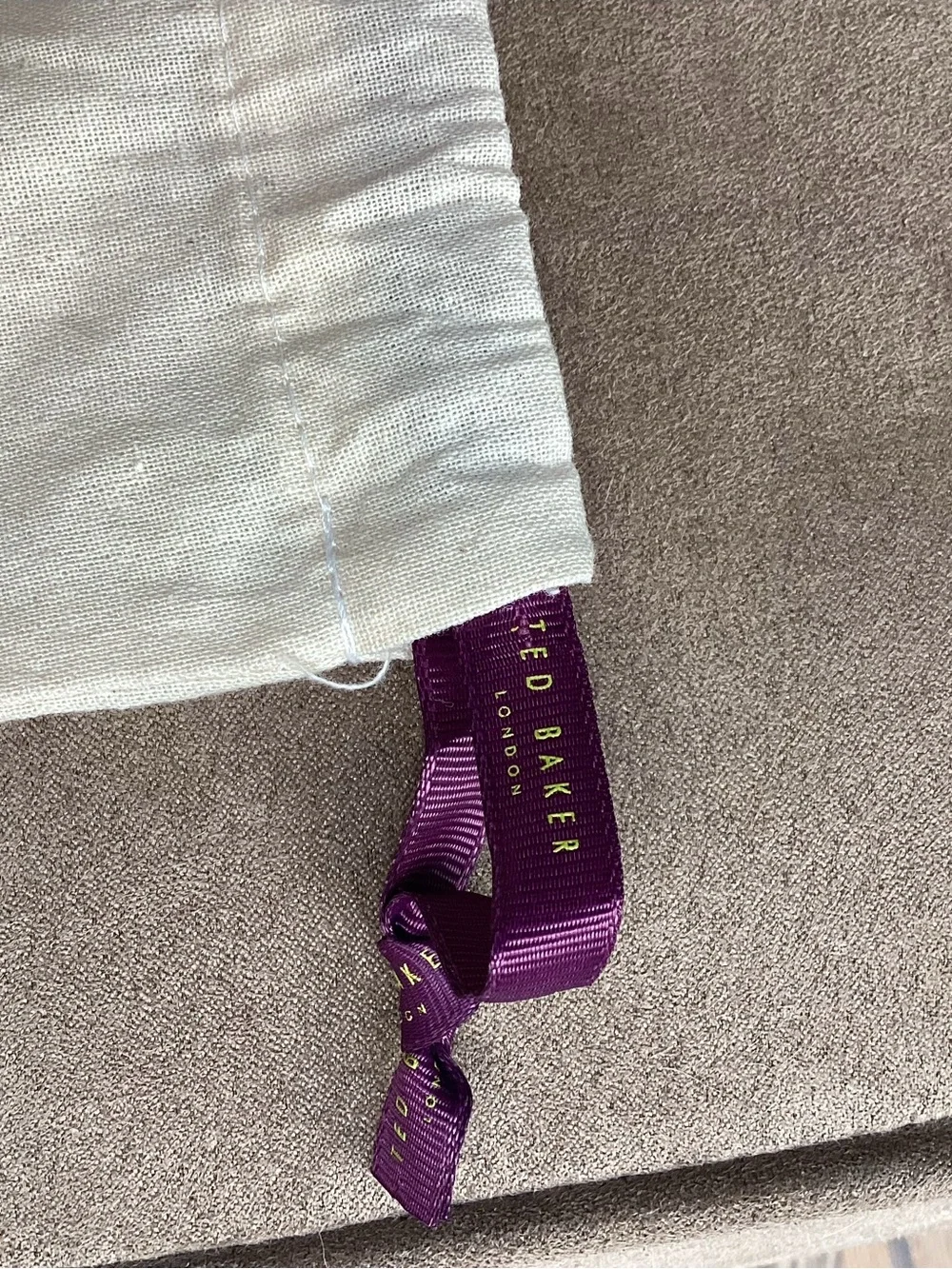 Ted Baker Cream Cotton and Purple Logo Dust Bag with Purple Drawstring